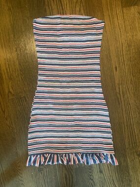 Storia Red White and Blue Striped Smocked Dress